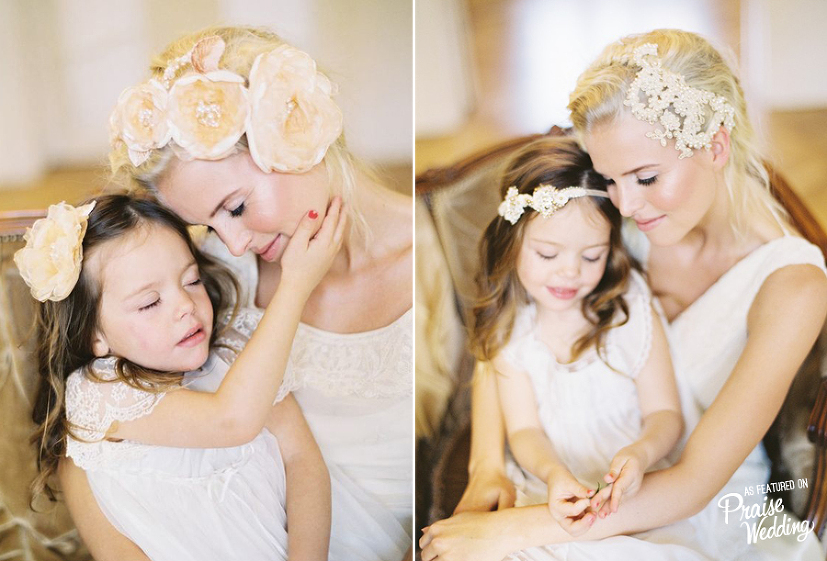 Jannie Baltzer flower girl and bride headpieces