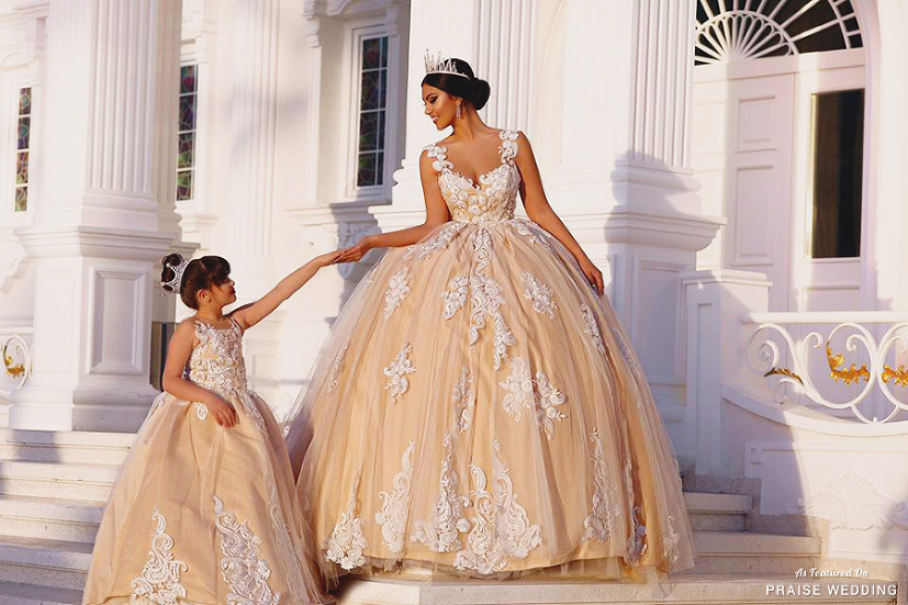 Lovely matching gowns from Parukeri Estetike Merita for the dreamy bride and her flower girl!