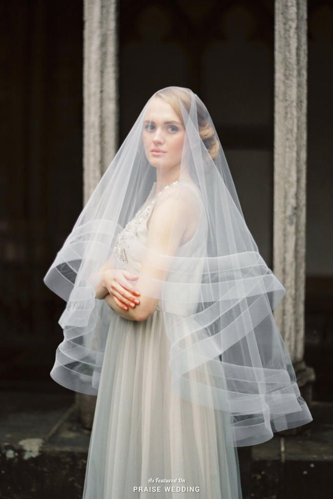This timeless double horsehair ribbon veil from Honey Pie Bridal is bursting with head-turning elegance!