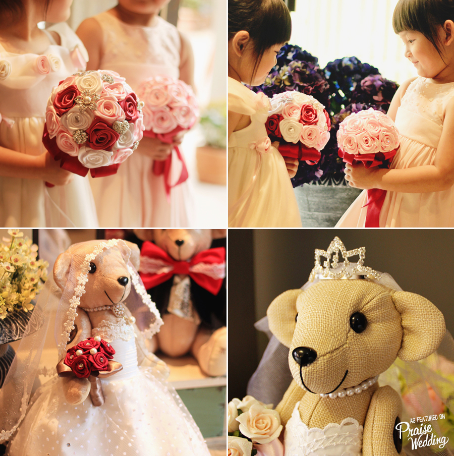 Handmade Brooch bouquet and bridal teddy bears for flower girls!