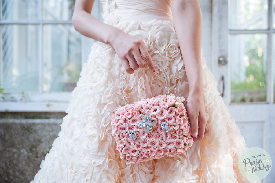Handmade real flower bridal purse