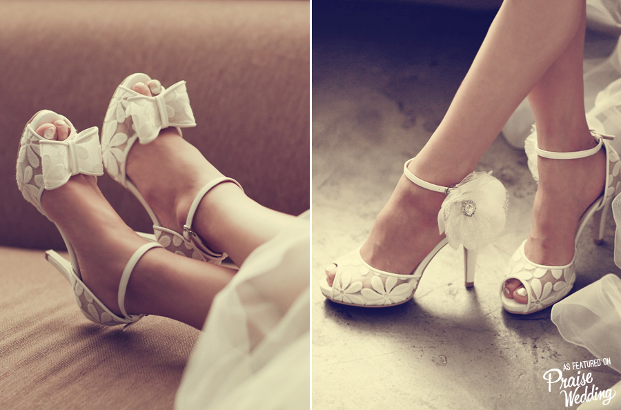 Vintage-inspired floral lace bridal shoes