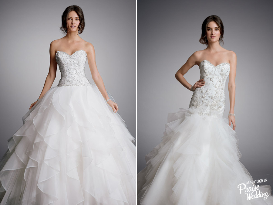 Eve of Milady 2014 - Layered organza ball gown and mermaid dress with embroidered sweetheart bodice