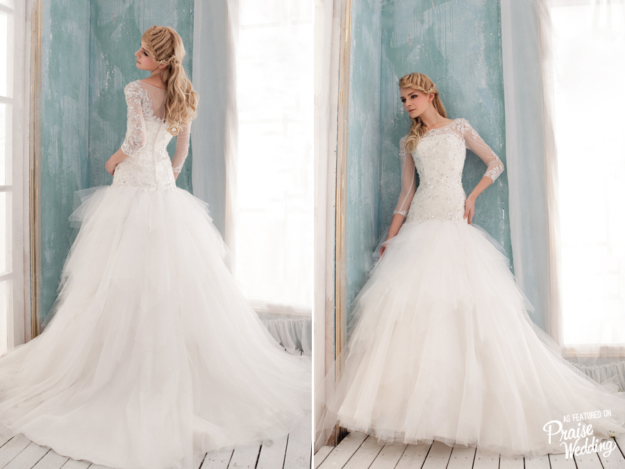 Romantic tulle gown with lacey illusion sleeves
