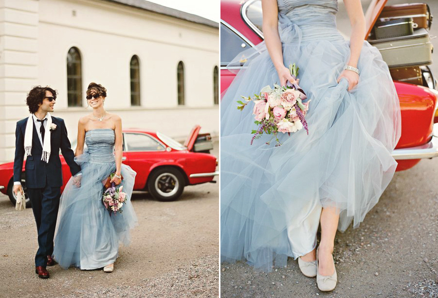 Stylish blue tulle + organza ball gown