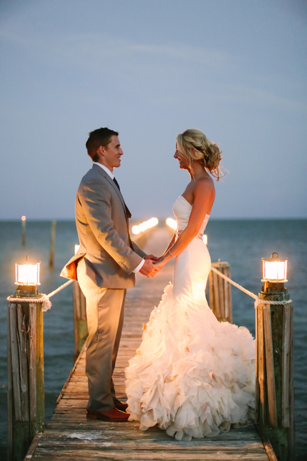 Beautiful florida wedding by the sea  *romantic lights and Hayley Paige gown*