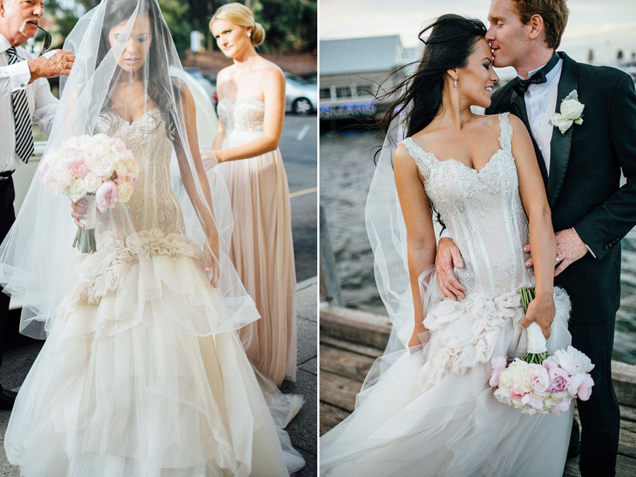 Glittering top + soft layered bottom - chic bridal gown
