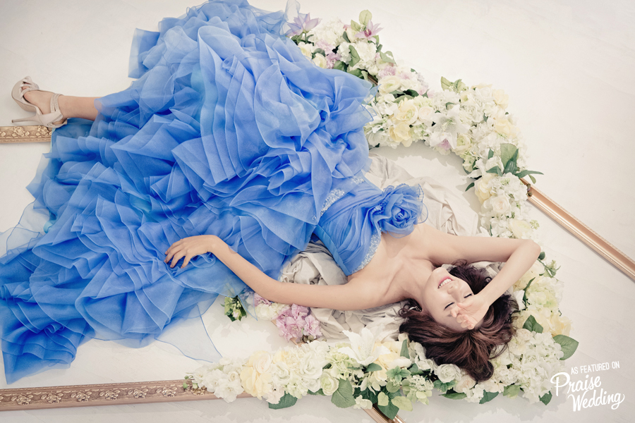 Soft and passionate blue ruffled gown