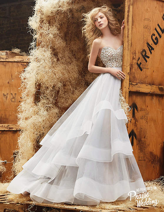 Hayley Paige Fall 2014 "Josie" Gown - Moonstone tulle ball gown with alabaster and crystal sweetheart strapless bodice