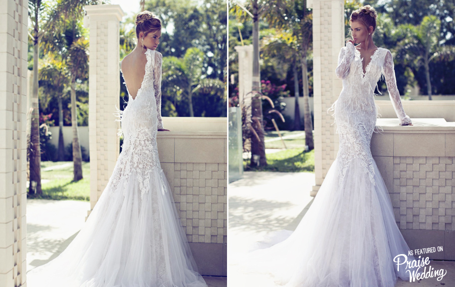 Nurit Hen 2014 feather-like fitted chic gown