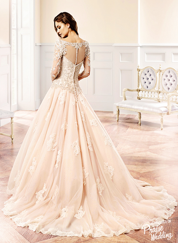 Eddy K elegant champagne + silver hand-beading corded lace gown