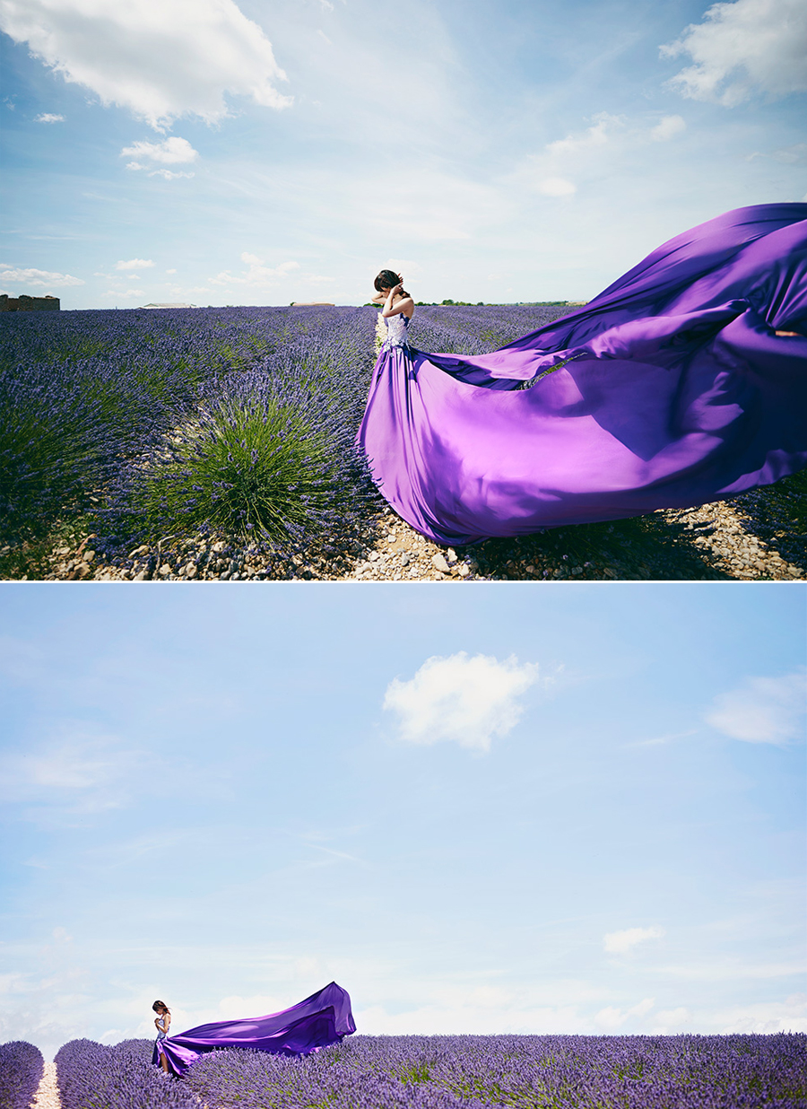 Stunning lavender field purple-themed bridal portrait