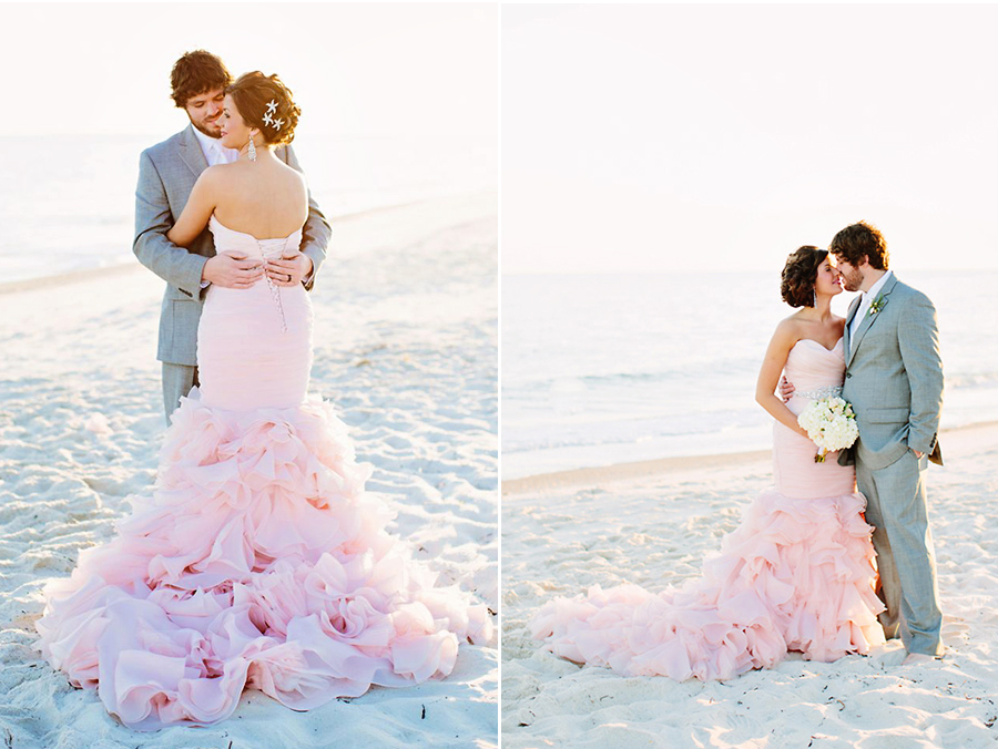 Pink ruffled mermaid gown + beach = utterly romantic combination!