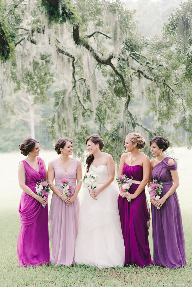 Gorgeous orchid x purple mismatched bridesmaid gowns