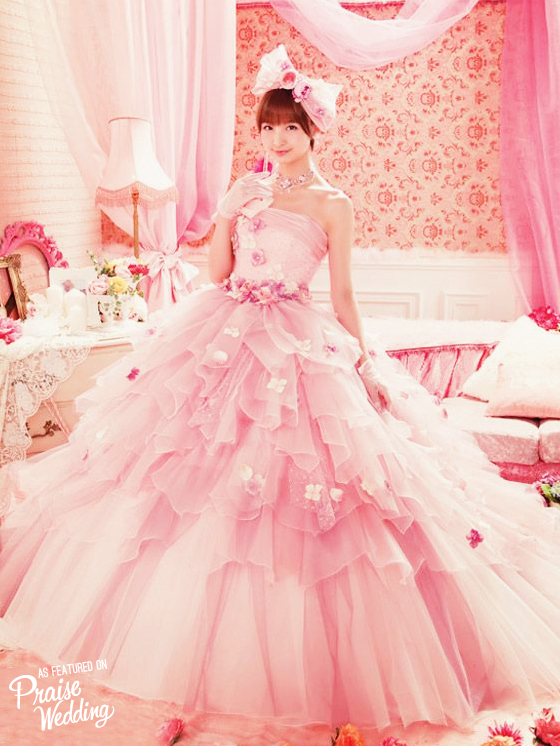 Love Mary adorable Japanese pink floral tulle ball gown