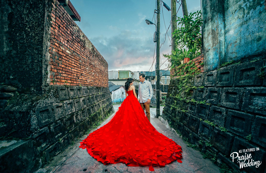 Stunning red petal ball gown