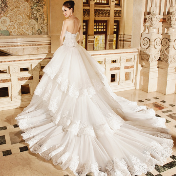 Demetrios timeless bridal gown with lacey layers