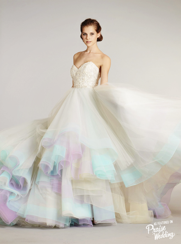 Lazaro classic ball gown with a touch of color