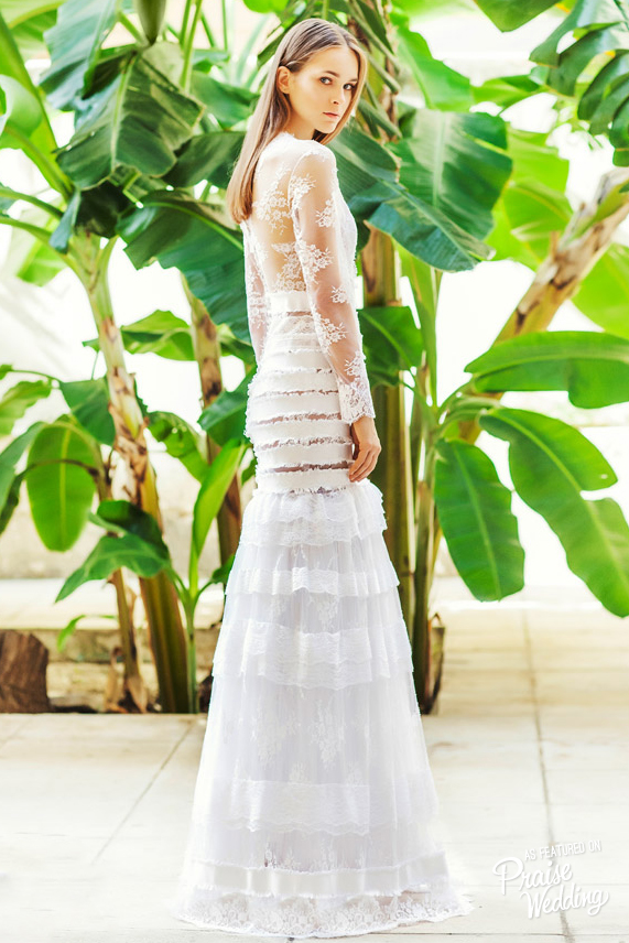Christos Costarellos (Greek designer) 2015 illusion striped long sleeve wedding dress