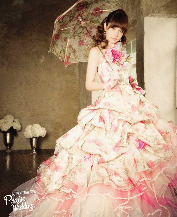 L et Lena lovely vintage-inspired watercolor floral print princess gown