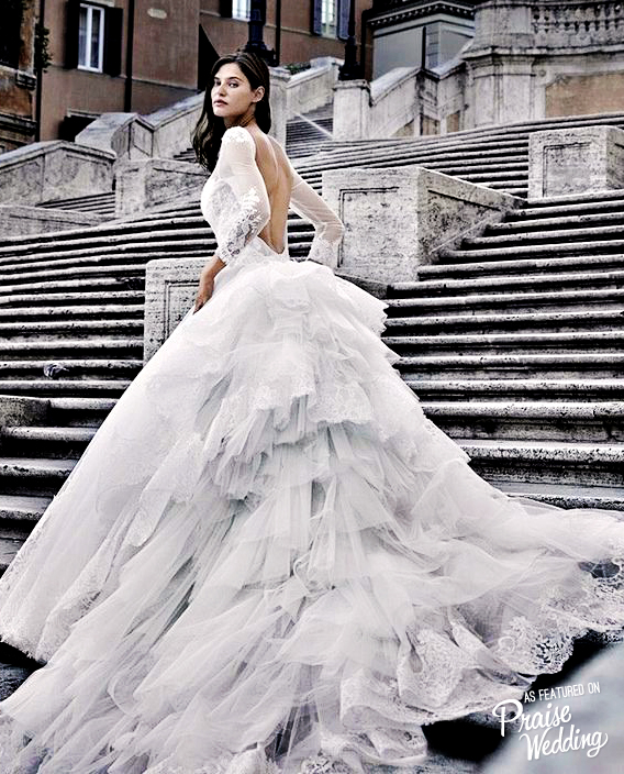 Alessandro Angelozzi (Italy) 2015 Bianca Collection layered long sleeve tulle lace ball gown