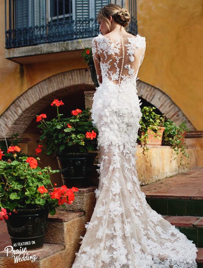 Chic Pronovias wedding dress with gorgeous lacey back details!