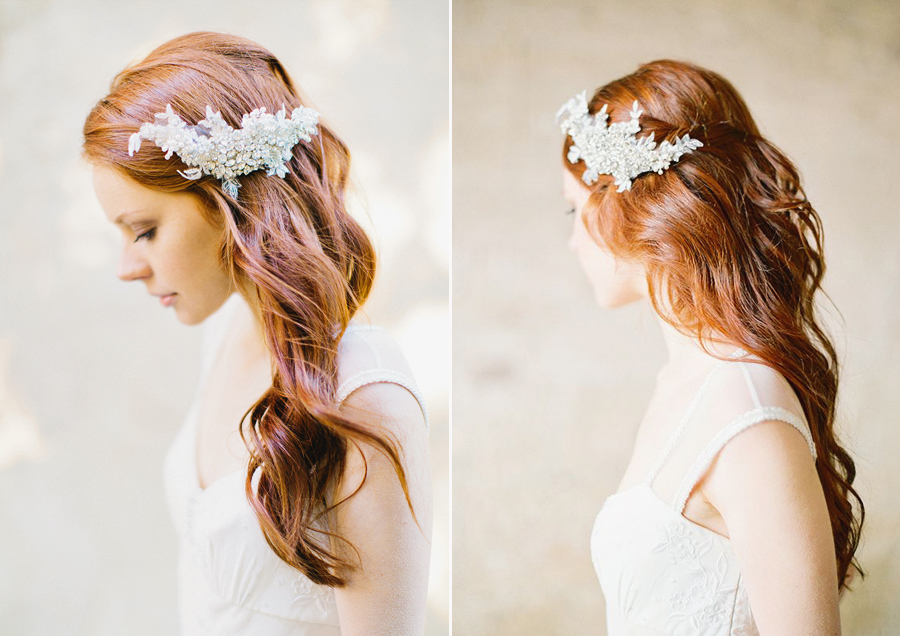 Elegant wintry headpiece for long hair brides