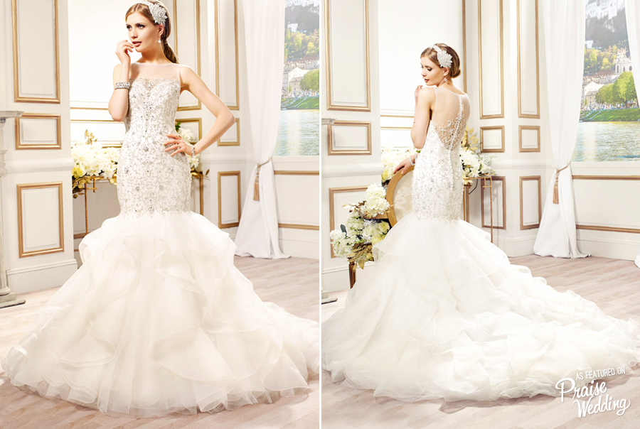 Val Stefani (California) Spring 2015 beautiful mermaid wedding dress with silver embroidery and swarovski crystals