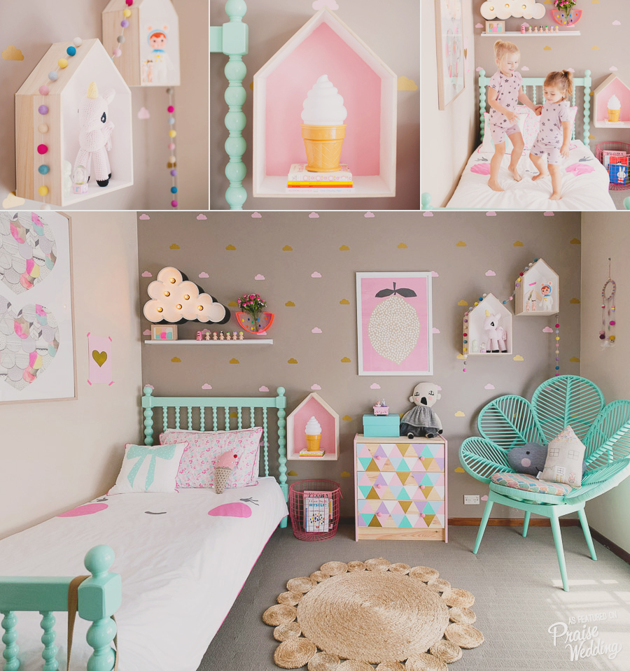 This pink x mint lovely kids' room brings so much joy and sweetness!