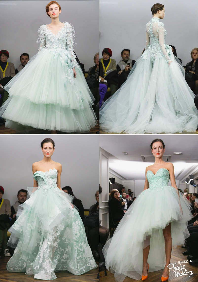 So obssessed with these super stylish mint Tony Yaacoub gowns!