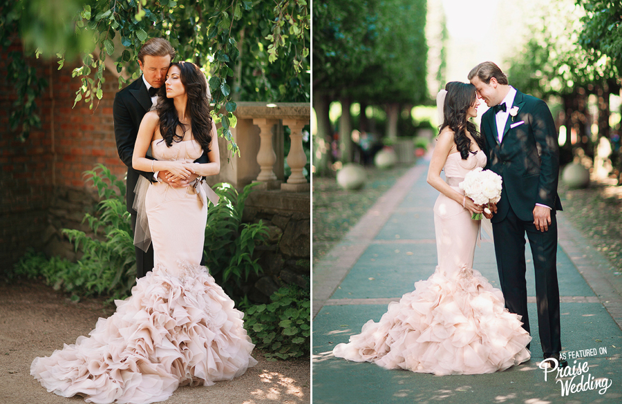 Vera Wang gowns never fail to impress! This bride looks amazing in the pink mermaid gown!