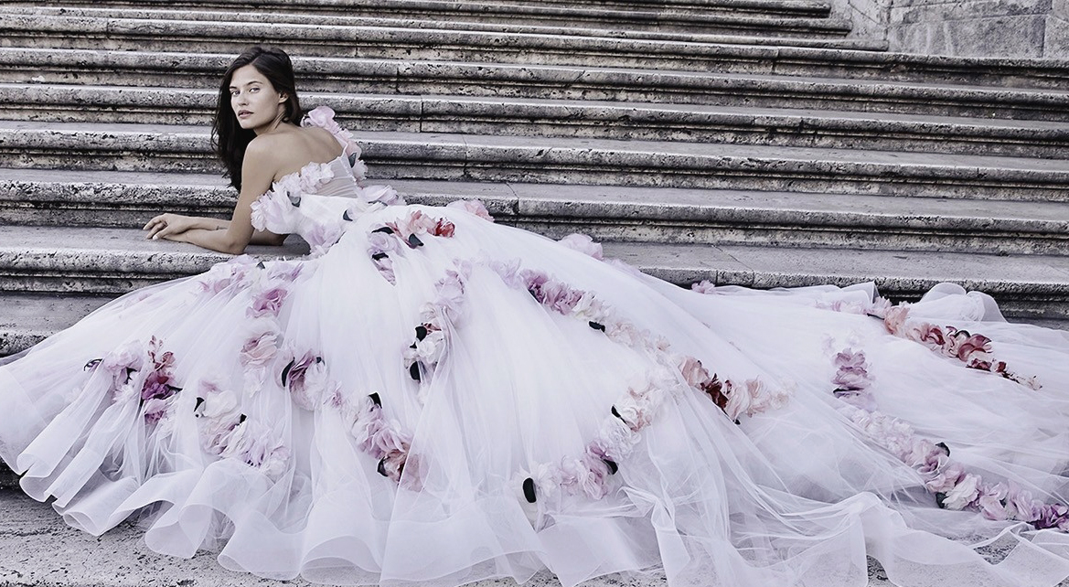 This floral-inspired purple x white Alessandro Angelozzi princess gown is utterly romantic! 