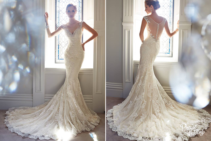 We are drooling over this elegant fitted vintage-inspired Sophia Tolli gown!