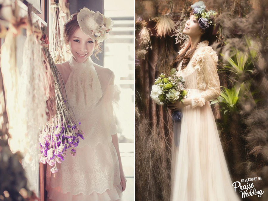 How pretty are these vintage mix rustic bridal portraits!