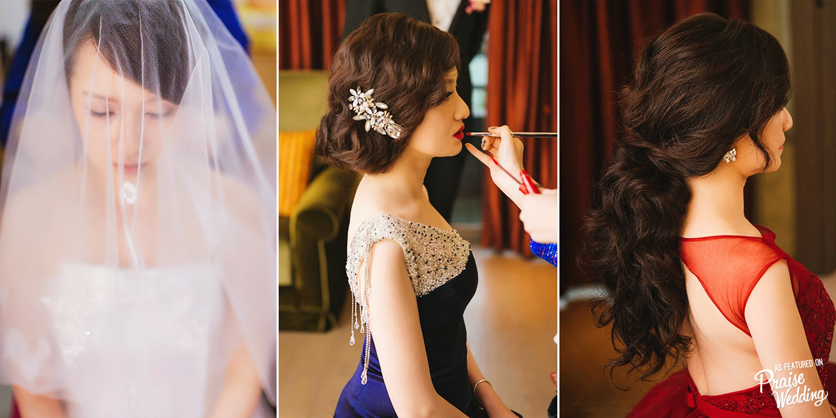 Pure Bridal + Vintage Glam + Party Look! This bride showed 3 different sides of her beauty on the special day!