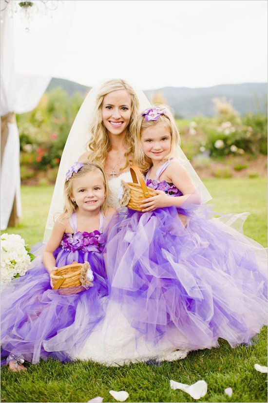 These purple orchid-inspired flower girl dresses are so adorable!
