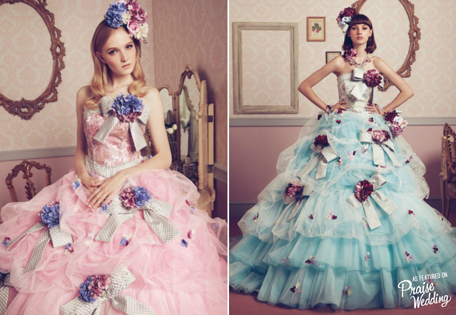 These Barbie-inspired blue and pink floral gowns by Uno et L'Etoile are so adorable!