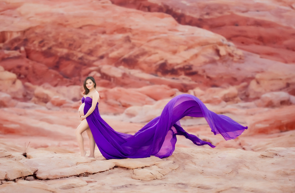 We love the beautiful natural scenery and pop of color presented in this Las Vegas desert maternity session!