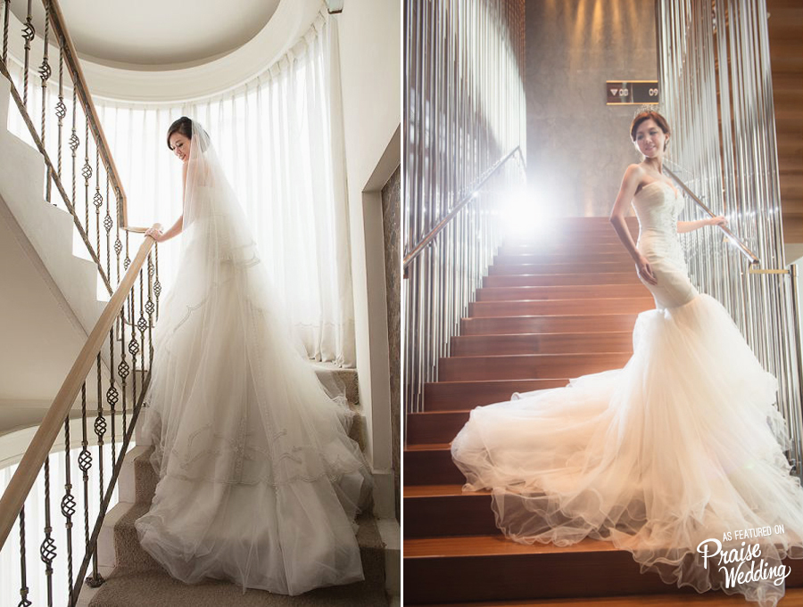 These bridal portraits captured on the stairways are so natural and utterly romantic!