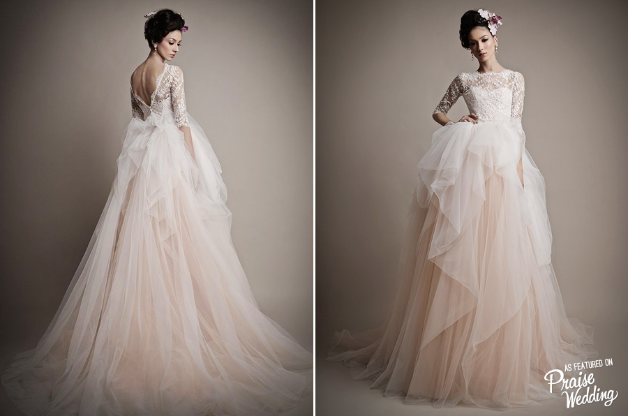 This Ersa Atelier white x blush gown has the perfect vintage-meets-romance look!