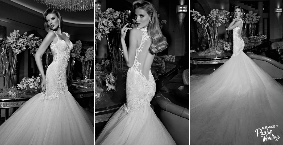 Galia Lahav's "Loretta" gown is like a dream-come-true with seriously beautiful crochet ivory lace details and romantic extravagant tulle skirt and train (detachable)!