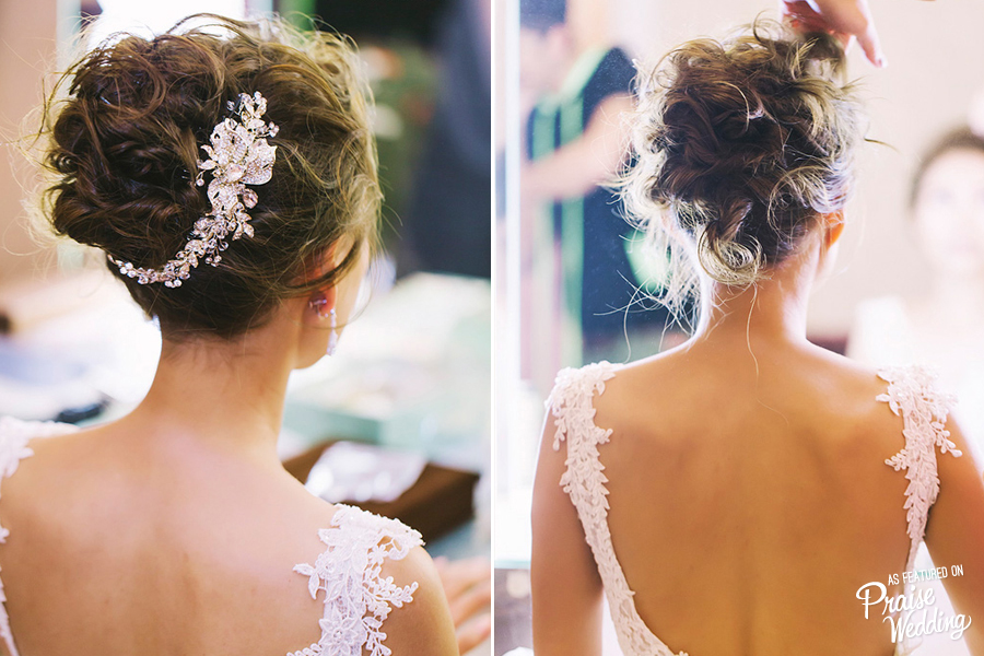 This elegant airy bridal hairdo with a touch of glam is so gorgeous and charming!