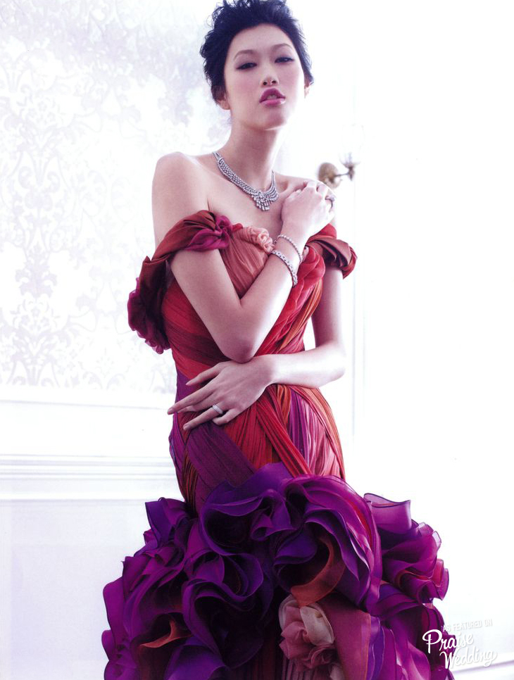 Drooling over Vivian Luk's Coral gown - we love the radiant color combination and floral-inspired design!
