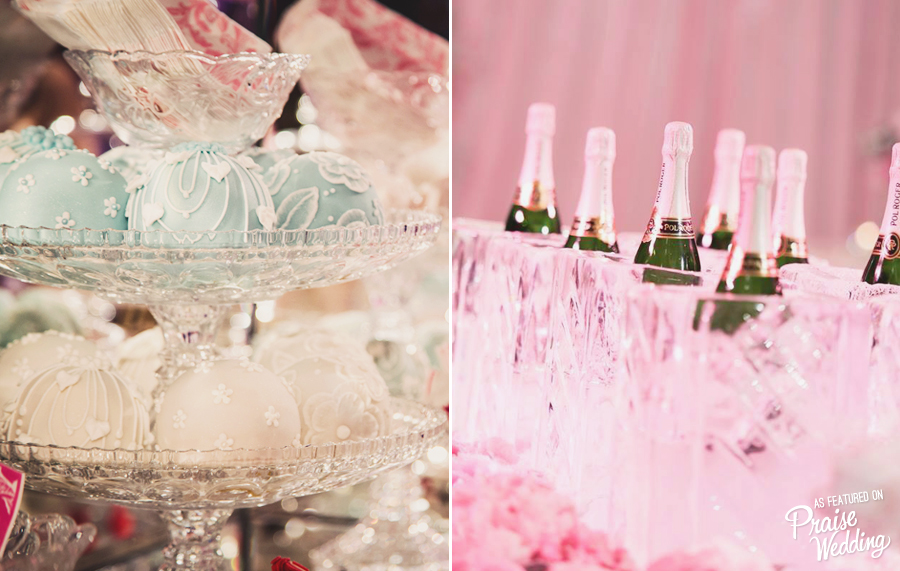 Pink x glass = perfect way to display your sweet wedding treats! 