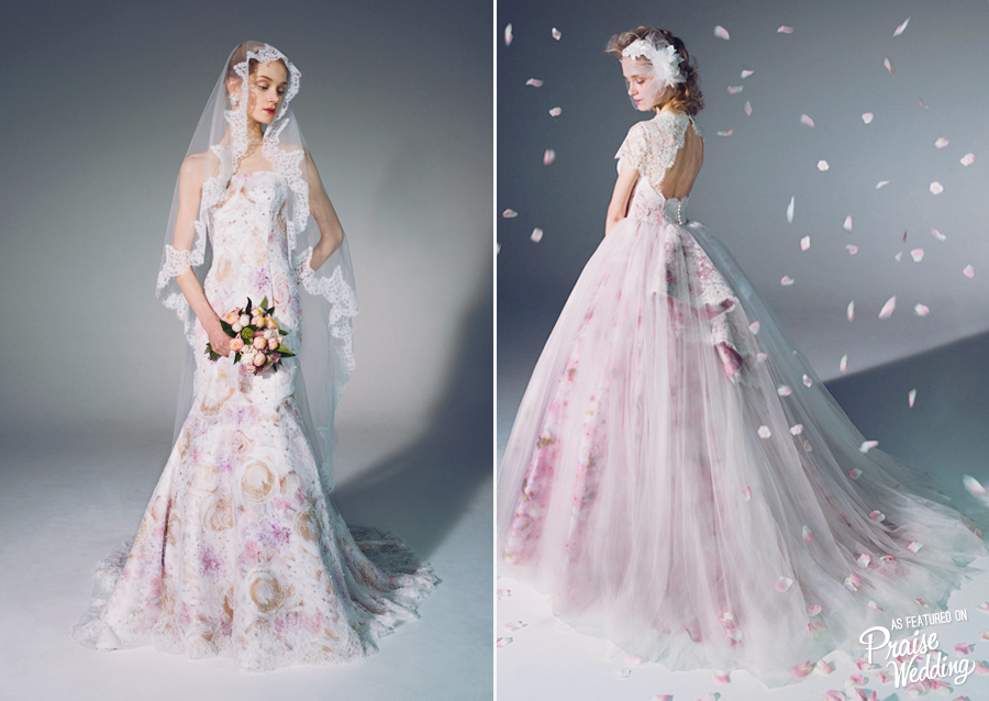 This pink floral inspired M/Mika Ninawa bridal gowns are utterly romantic!