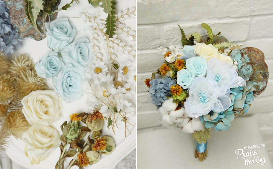 Before & after - gorgeous blue brooch bouquet 