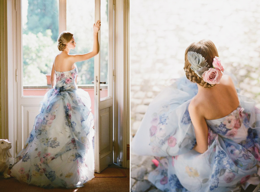 This watercolor gown with a vintage touch is so feminine and romantic!