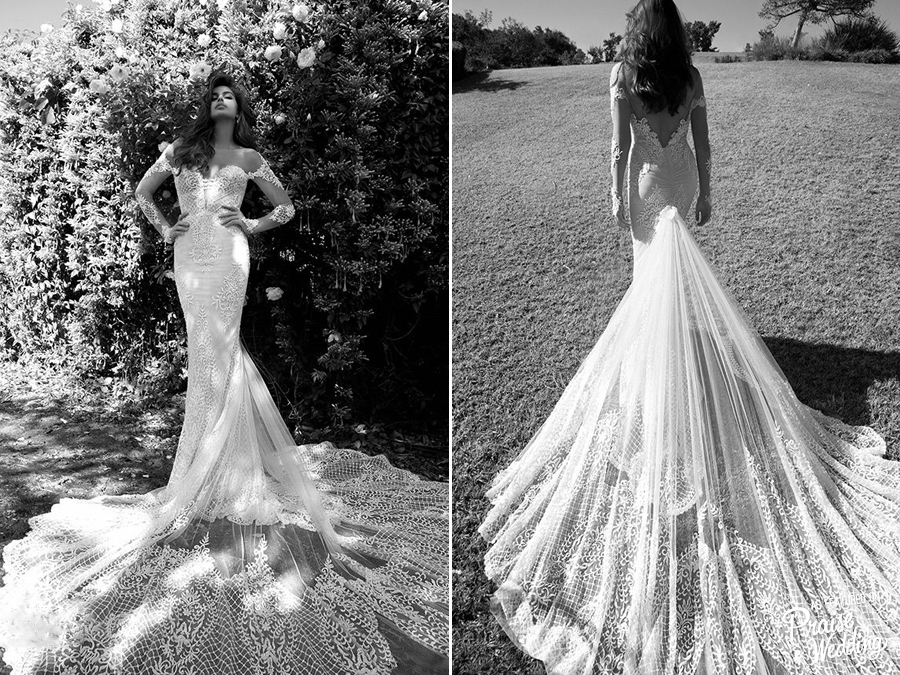 This Elihav Sasson wedding dress is taking our breath away with its stunning train and lace details!