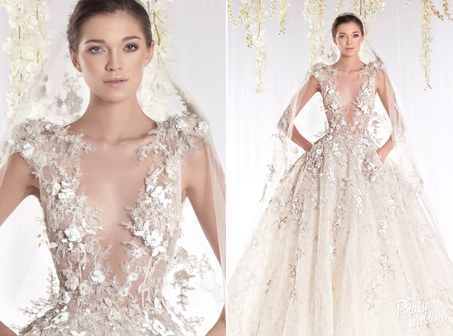The 2015 "White Realm Bridal" collection by Ziad Nakad with flower-adorned details is so feminine and elegant!