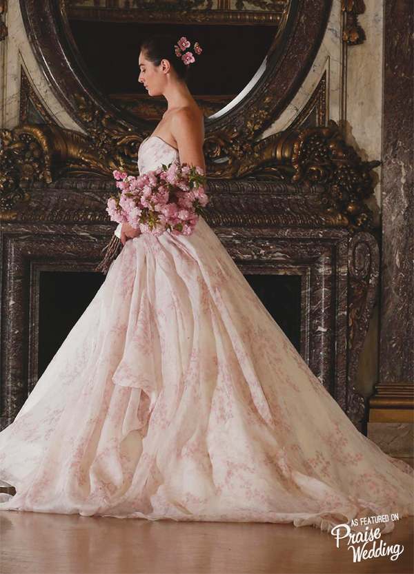 This Romona Keveza watercolor floral gown is taking us to Secret Garden!